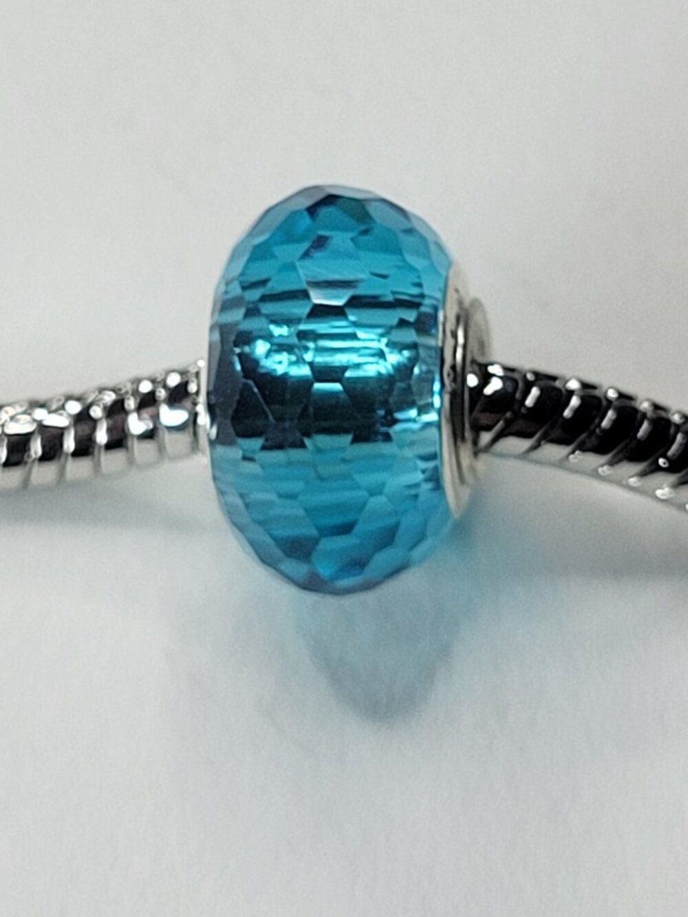 NWT For Pandora Charm Bracelets S925 European Bead Aqua Blue Glass MultiFaceted - Picture 7 of 9